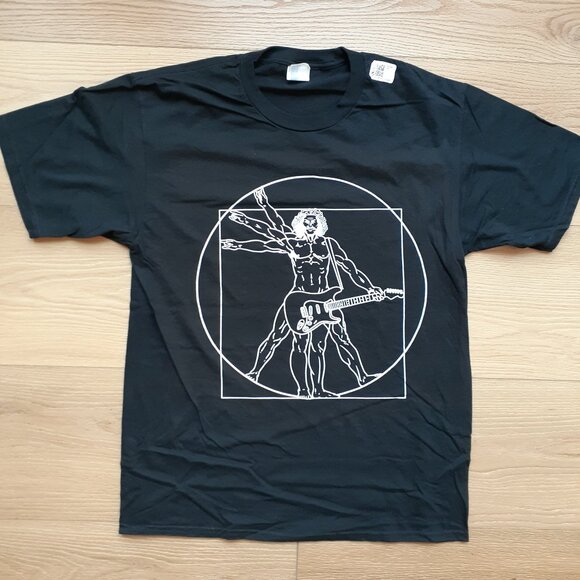 New Medium Vitruvian Man Guitar Player Da Vinci Black T-Shirt - Picture 4 of 4